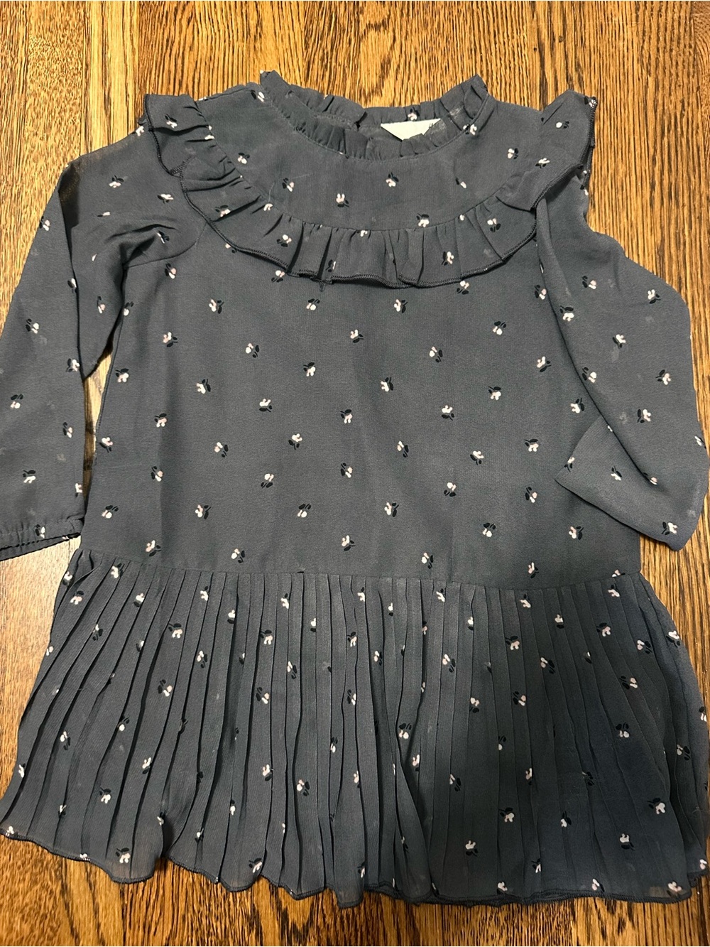 Ruffle Gray Floral Pleated Dress